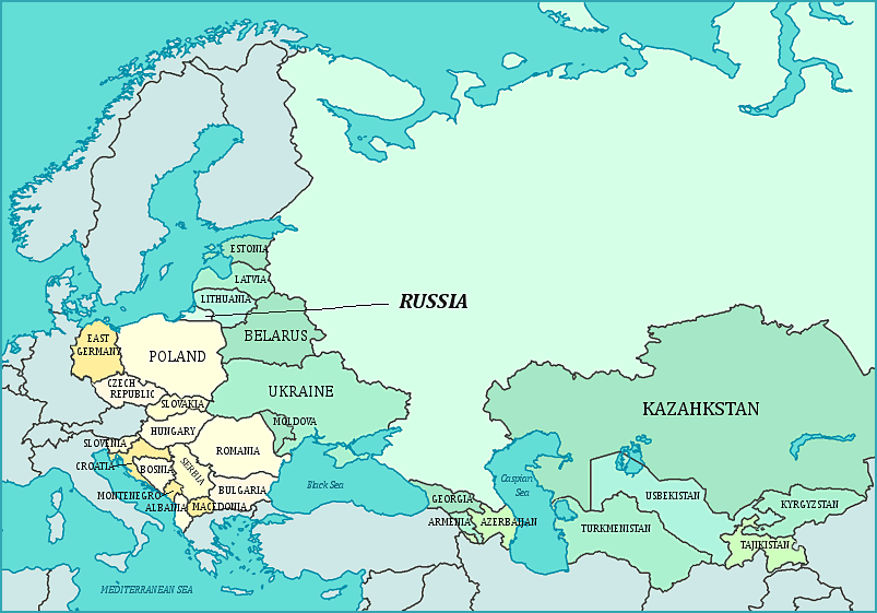 Map of the end of the Cold War and the breakup of the U.S.S.R.