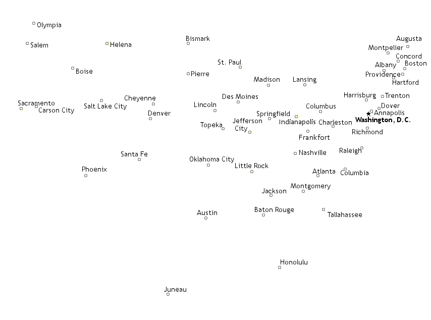 Map of all of the State Capitals of the United States