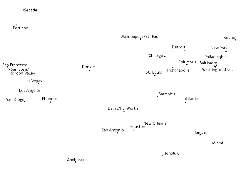 Map of the Major Cities of the US